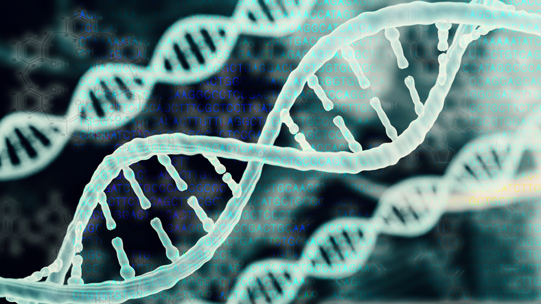 DNA strands in front of code