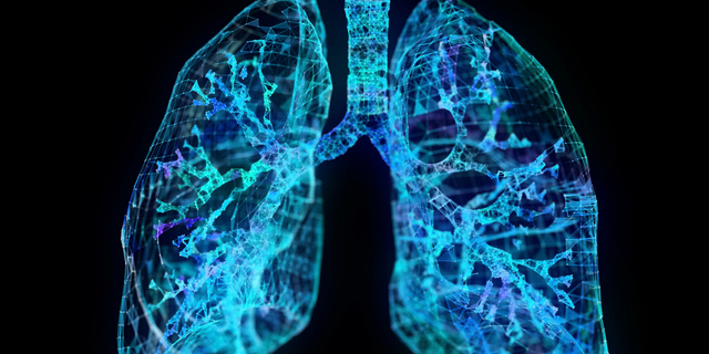 digital art image of lung with blue image on black background