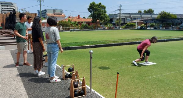 Lab lawn bowls party in Jan
