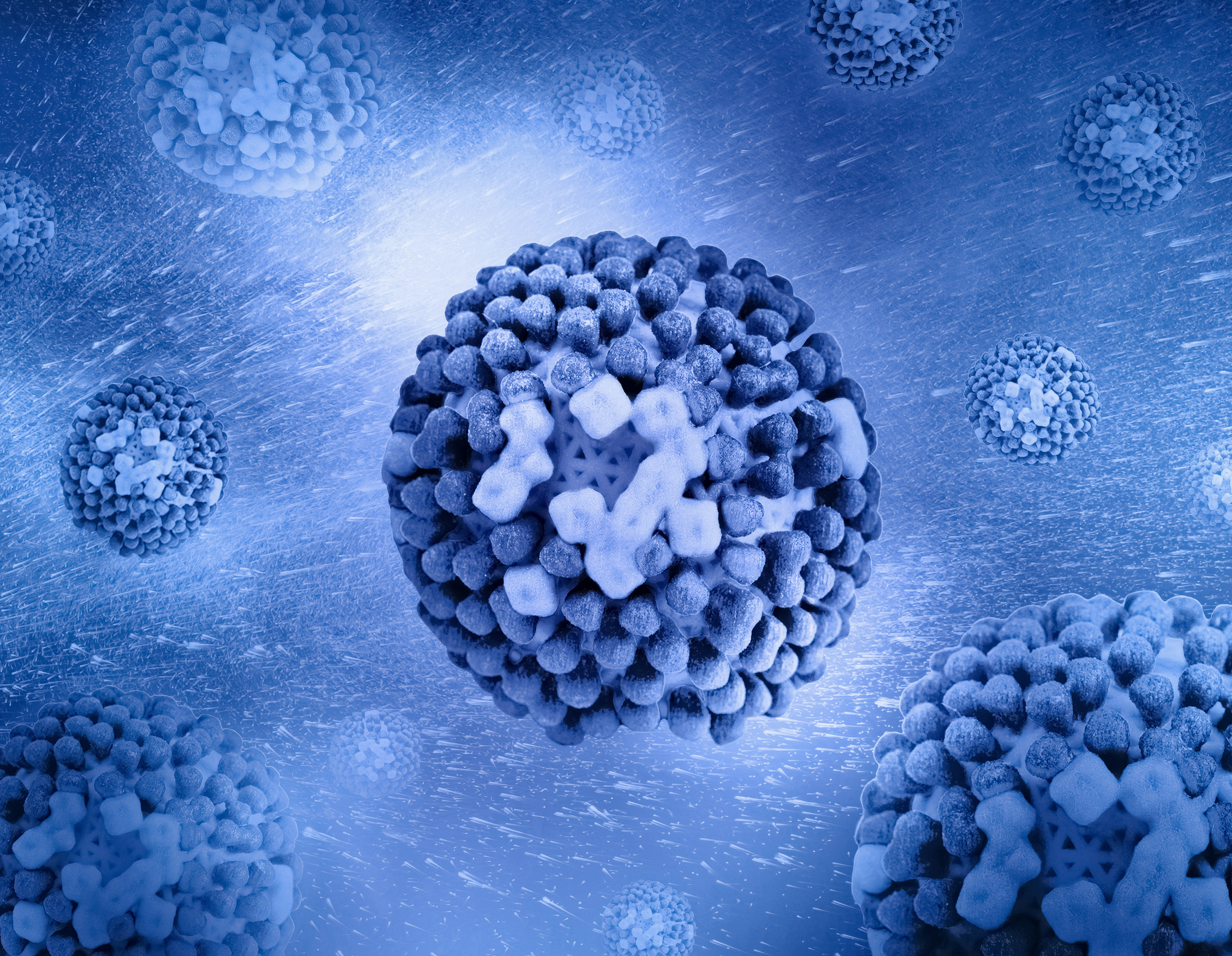 black and blue model of microscopic influenza virus
