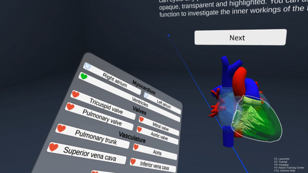 An image of the Virtual Reality Human Heart application